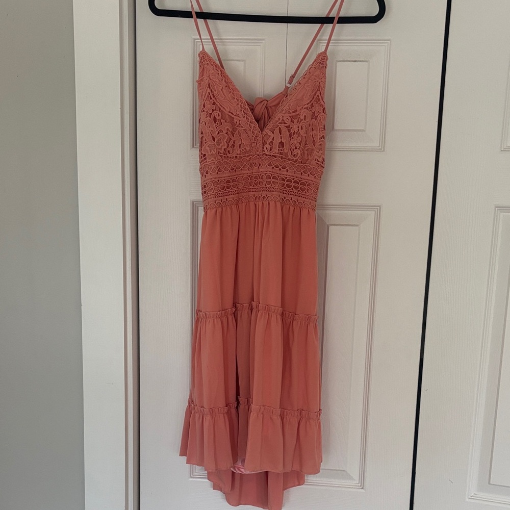 Coral Lace Midi Dress
